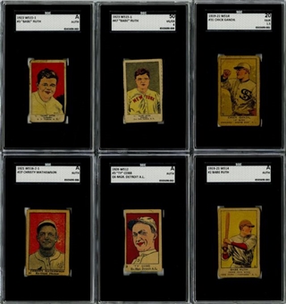 1920s Strip Card Collection of 51 Cards with Ruth (3), Mathewson and Cobb including 6 SGC Graded Cards